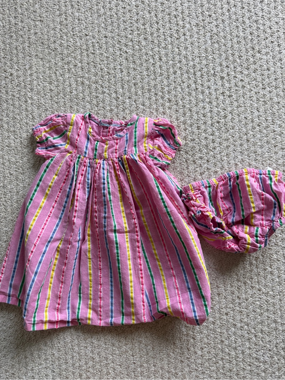 Baby Boden Pink Striped Baby Dress with Bloomers